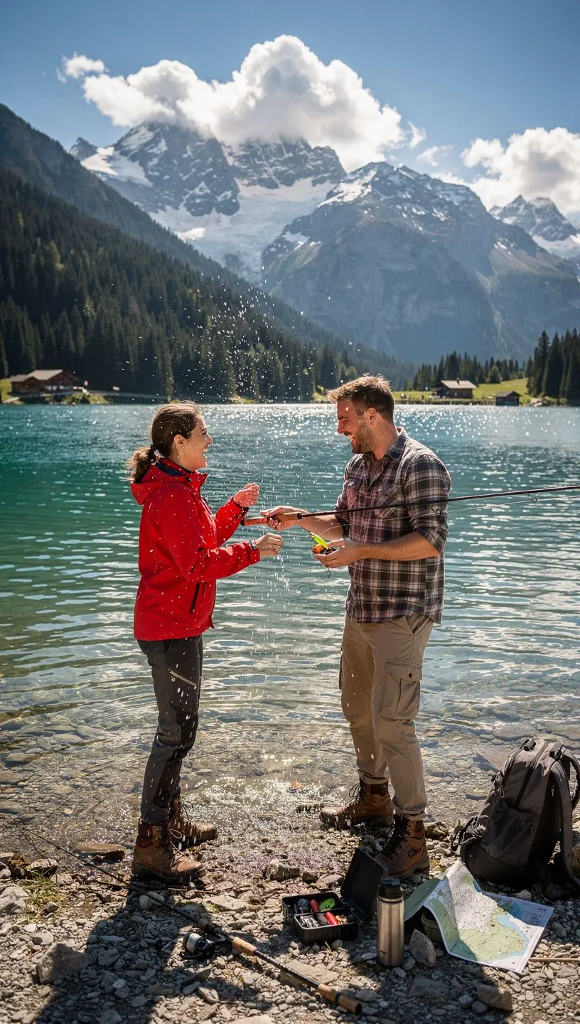 Nahaufnahme eines kunstvoll gebundenen Fliegenköders auf einem Holztisch.