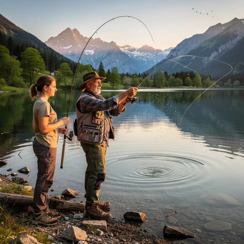 Nahaufnahme von verschiedenen Kunstködern, die für das Fliegenfischen geeignet sind.