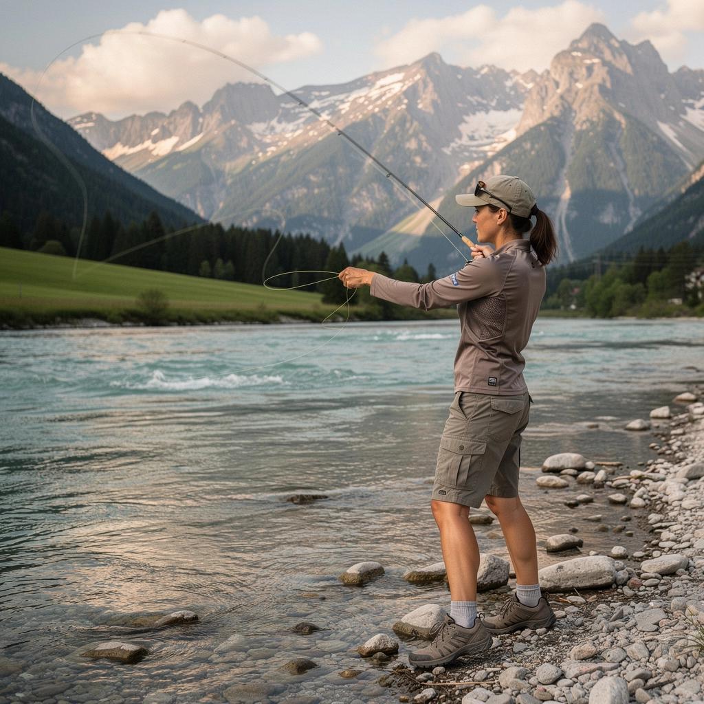 Zwei Angler diskutieren Strategien zum Fangen von Barschen am Ufer.