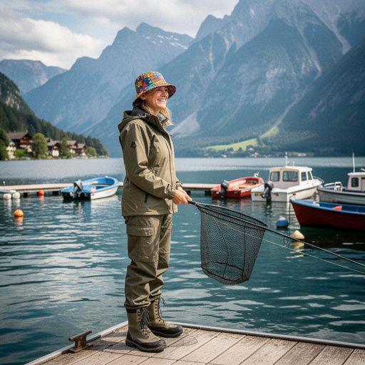 Ein Angler hält stolz seinen Fang in die Kamera, umgeben von Natur.